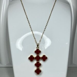 Elegant Red Cross Pendant Necklace